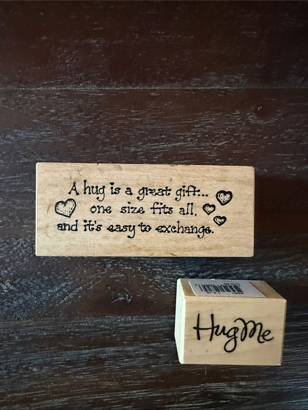 Wooden Sentiment Stamps - 'A hug is a great gift' and ‘hug me’